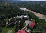 An aerial view of the old palace and castle remnants in the town of Murovani Kurylivtsi in Ukraine