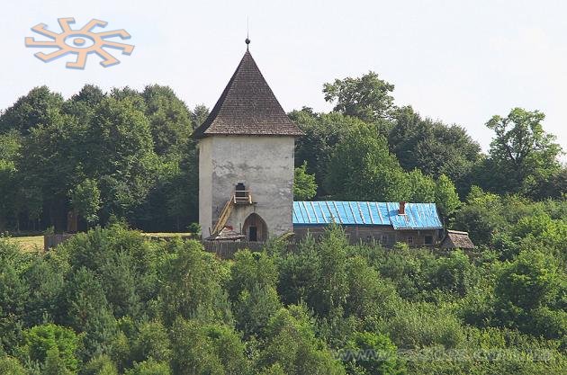 П'ятничанська вежа, вигляд з траси. 18 липня 2013 р. Pietniczany (rejon żydaczowski)