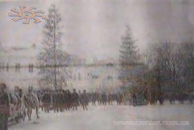 На цьому жахливому фото начебто зображення перевезення кедрів в Качанівку з Тростянця в 1887р.