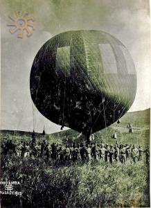 1915 р. Австрійські солдати в Горожанці позують з Fesselballon.