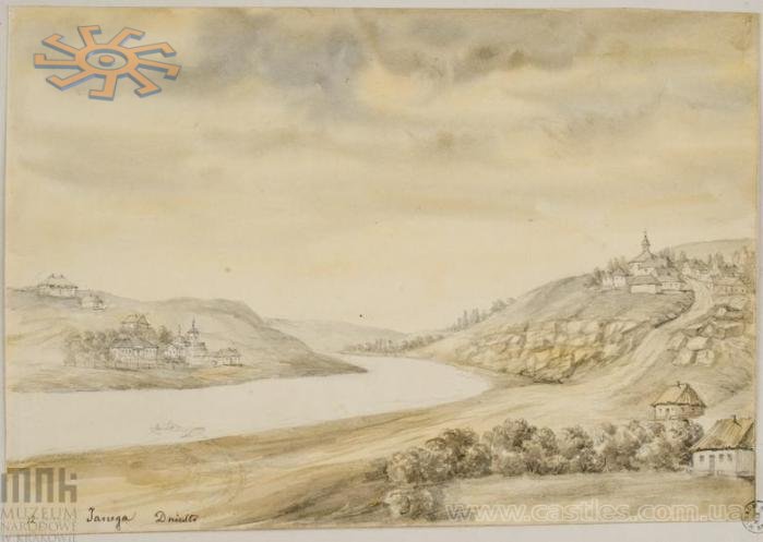 Загальний вигляд села Яруга над Дністром. Акварель Наполеона Орди