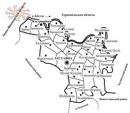 Схематична карта Заставнівського району