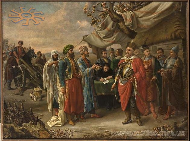 Ян ІІІ Собеський підписує у Журавному трактат з турками. Картина Романа Постемпського (1808-1878).